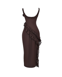 Sexy Ruffle Trim Slit Maxi Dress