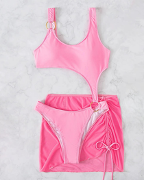 Sexy Sheer Mesh Backless Bikini with Cover-up Set