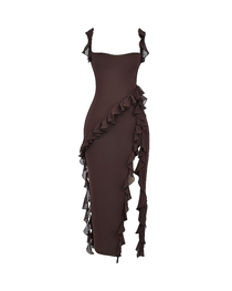 Sexy Ruffle Trim Slit Maxi Dress