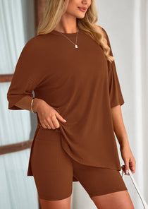 Women's Two-Piece Casual Sports Loose Shirt Cycling Shorts Suit