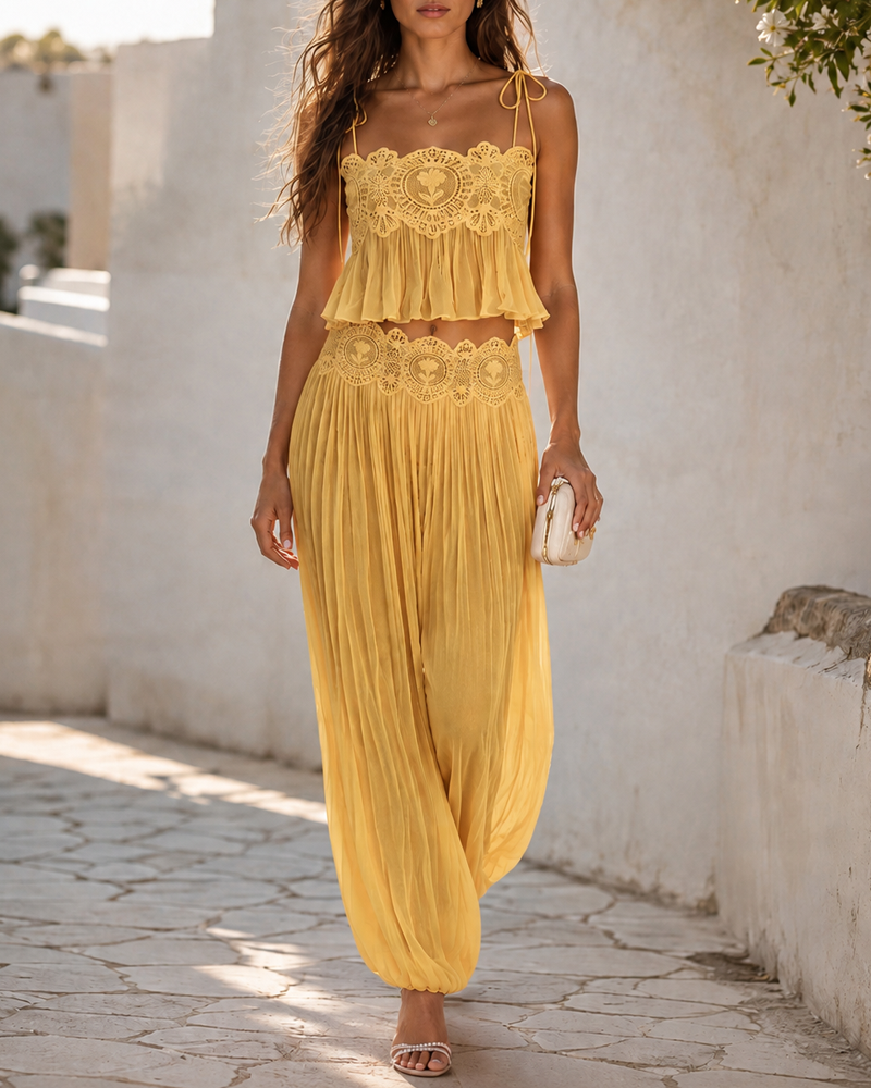 Sexy Elegant Lace & Chiffon Sheer Casual Set