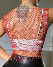 Sexy Sheer Rhinestone Fishnet Tank Top