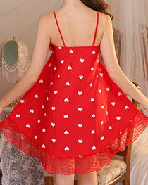 Lace-Trimmed Cotton Heart Print Lounge Nightdress