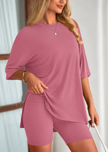 Women's Two-Piece Casual Sports Loose Shirt Cycling Shorts Suit