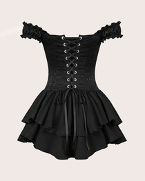 Sexy Jacquard Ruffle Off-Shoulder Corset Waist Dress