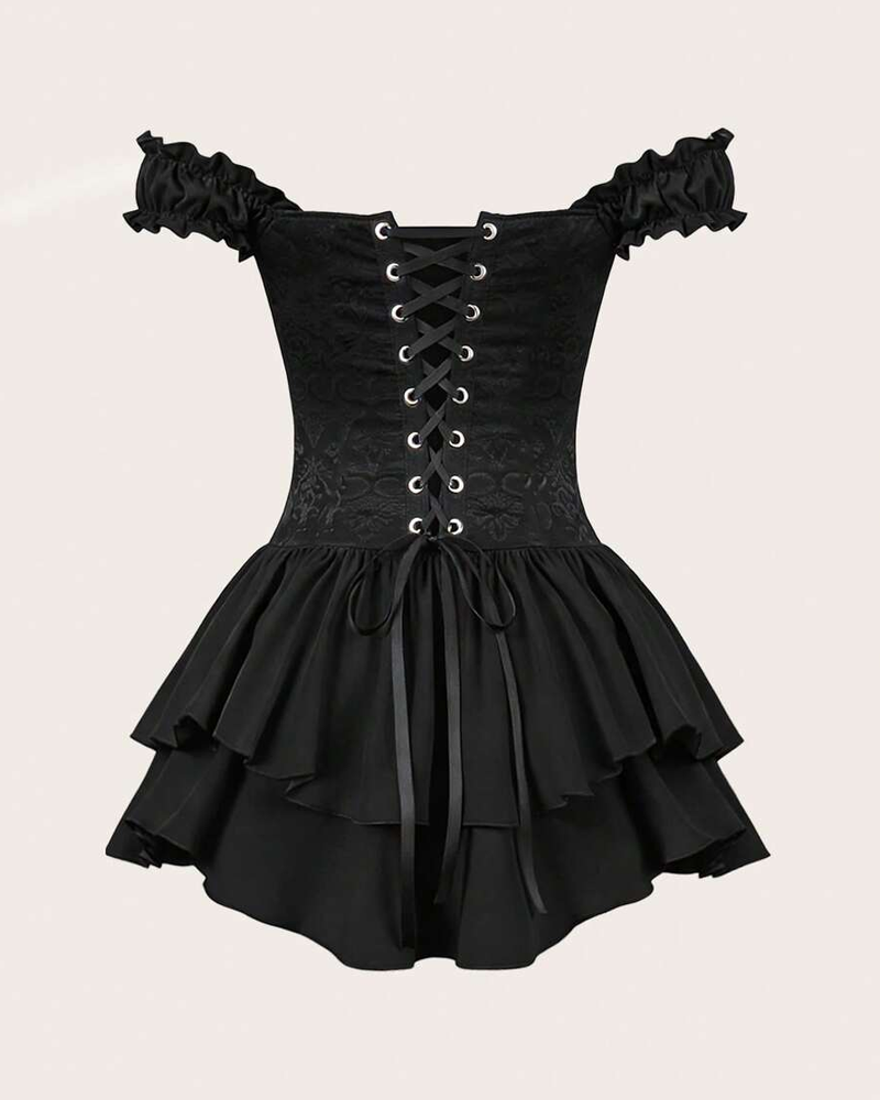 Sexy Jacquard Ruffle Off-Shoulder Corset Waist Dress