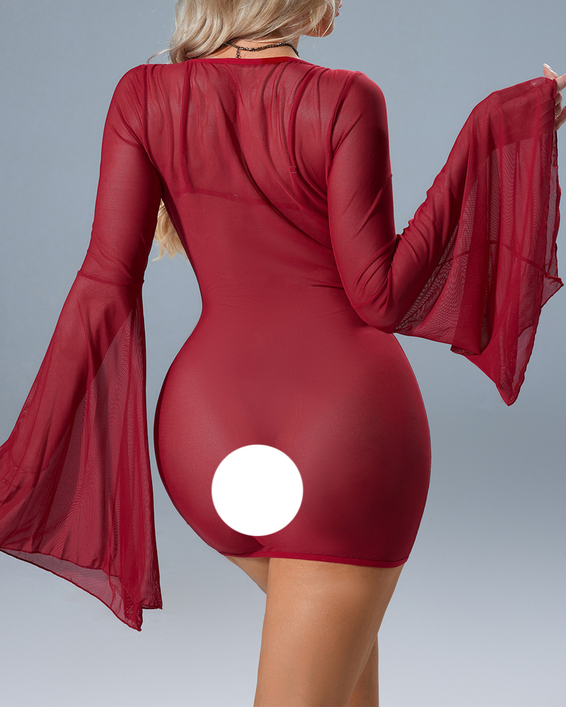 Sexy Sheer Mesh Bell Sleeve Lingerie Set