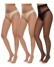 3 Pairs Ultra Thin 10D Control Toeless Pantyhose