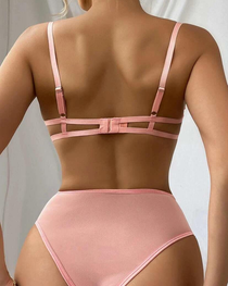 3D Rose Embroidery Strappy Lingerie Set