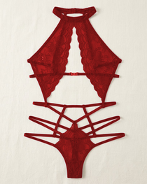 Lace Cut-Out Sheer Slim Fit Lingerie Bodysuit