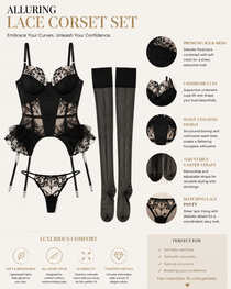Sexy Satin Lace Embroidered Sheer Bodysuit Set with Stockings