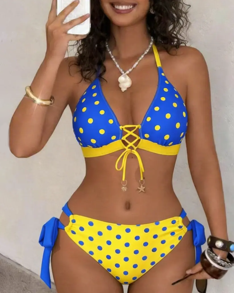 Women's Polka Dot Print High-End Stylish Two-Piece Bikini Set Secondary image