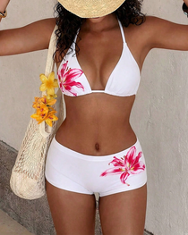 Printed Halter Tie Two-Piece High-Waist Bikini Set