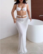 Beach Metallic Detail Sheer Mesh Cover-Up Maxi Dress Bikini Set