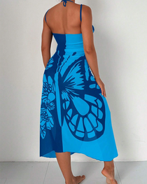 Bohemian Beach Vacation Color-Block Butterfly Beach Dress