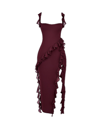Sexy Ruffle Trim Slit Maxi Dress