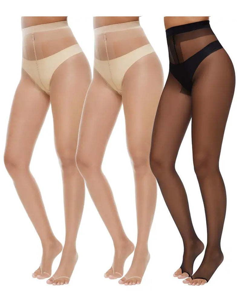 3 Pairs Ultra Thin 10D Control Toeless Pantyhose