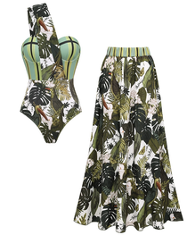 Adjustable shoulder straps Green Print Swimsuit Set
