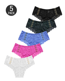 5-Pack Sexy Lace Breathable Heart Cutout Panties