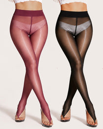 2 Pack High Waist Control Silky Shiny Transparent Toeless Pantyhose