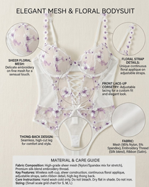 Sheer Embroidered Floral Strap Bodysuit