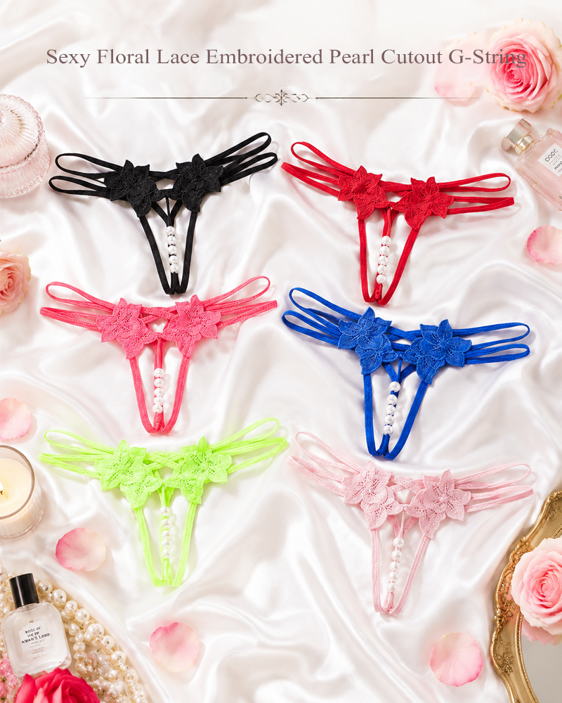 Sexy Floral Lace Embroidered Pearl Cutout G-String Main image