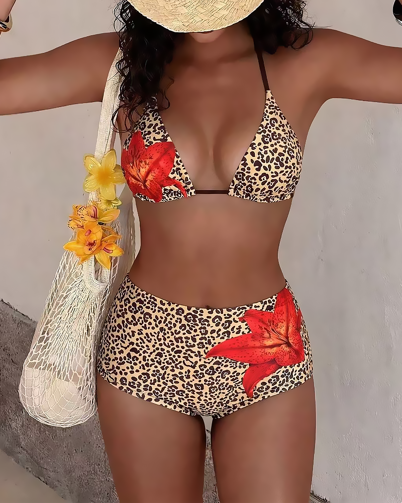 Printed Halter Tie Two-Piece High-Waist Bikini Set Main image