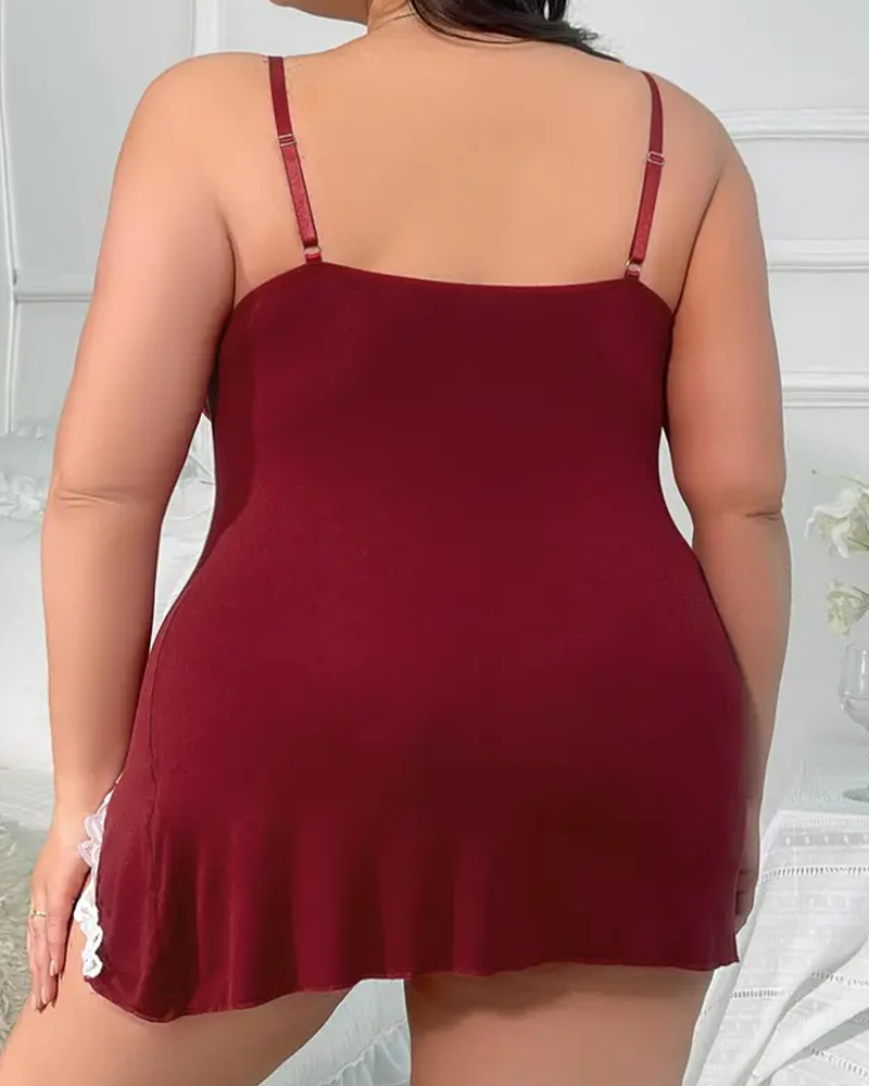 Plus Size Sexy Lace Trim Home Nightdress