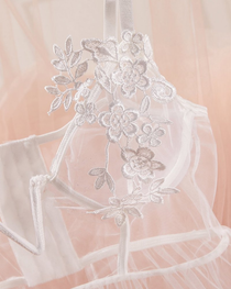Pure White Sheer Mesh Fringe Lace Embroidered Nightgown