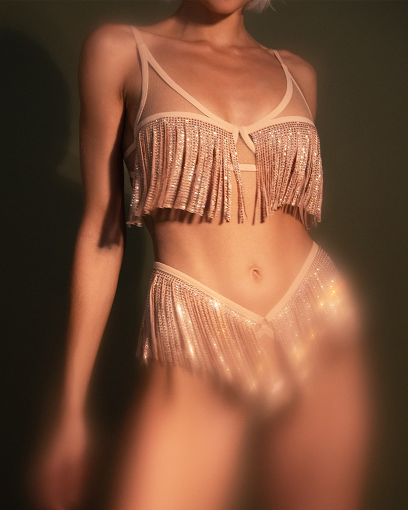 Sexy Sequin Fringe Cut-Out Lingerie Set
