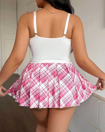 Sexy Plaid Schoolgirl-Inspired Pleated Skirt Costume Set