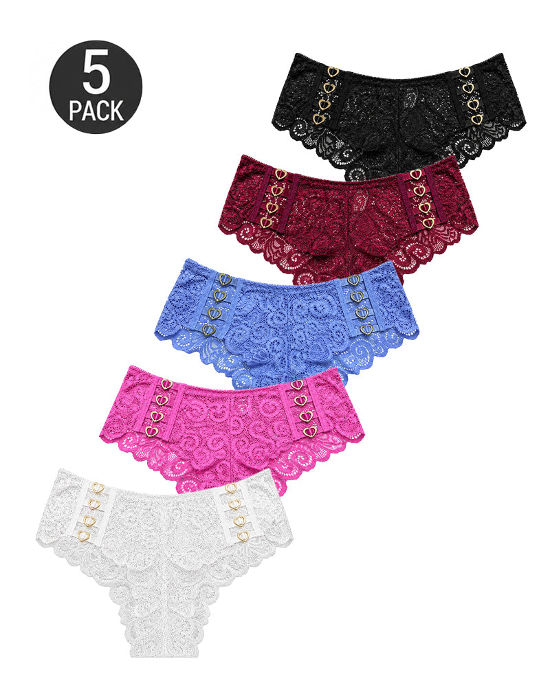 5-Pack Sexy Lace Breathable Heart Cutout Panties
