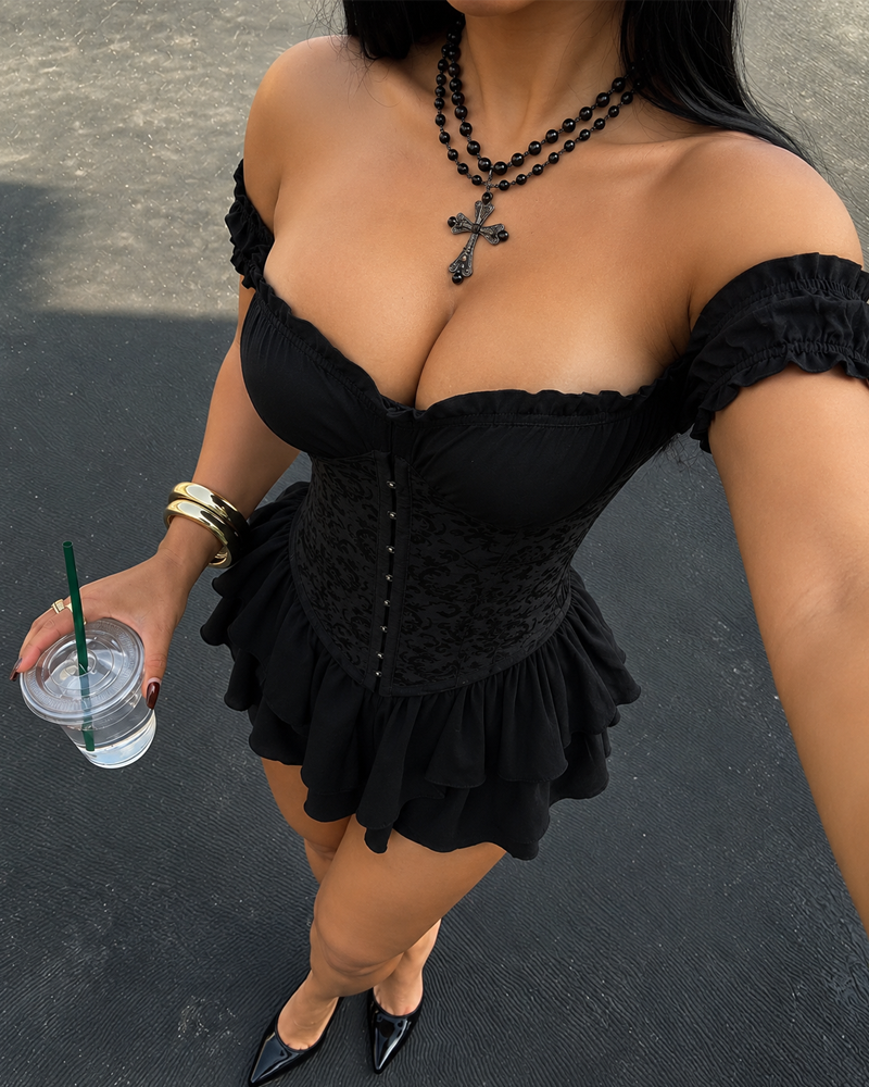 Sexy Jacquard Ruffle Off-Shoulder Corset Waist Dress Main image