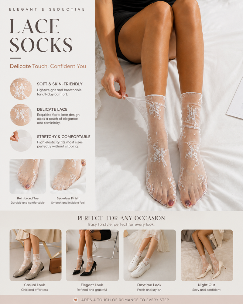 3-Pairs Sexy Elegant Ultra-Sheer Lace Ankle Socks