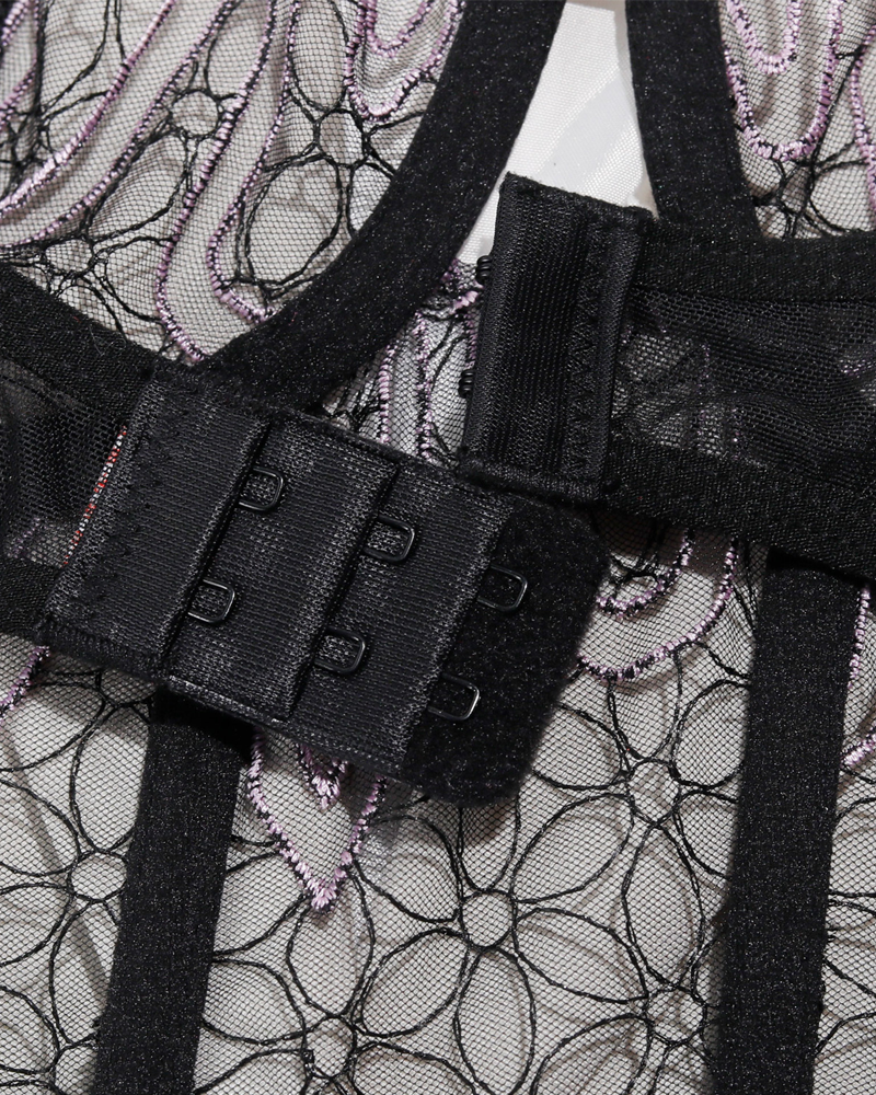Sexy Embroidered Mesh Bustier Lingerie Set