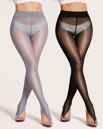 2 Pack High Waist Control Silky Shiny Transparent Toeless Pantyhose