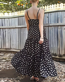 Beach Vacation Polka Dot Colorblock One-piece Swimsuit and Long Skirt
