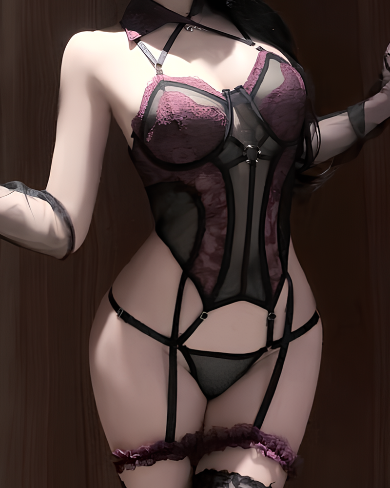 Lace Mesh Patchwork Crisscross Lingerie Bodysuit Secondary image