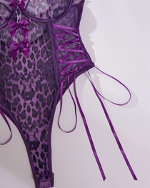 Sheer Leopard Print Bow Accent Spaghetti Strap Bodysuit