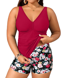 Plus Size Solid Color Two-Piece Boyshort Bikini Set