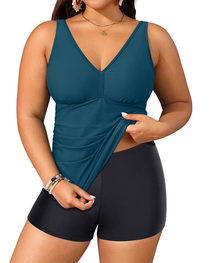 Plus Size Solid Color Two-Piece Boyshort Bikini Set