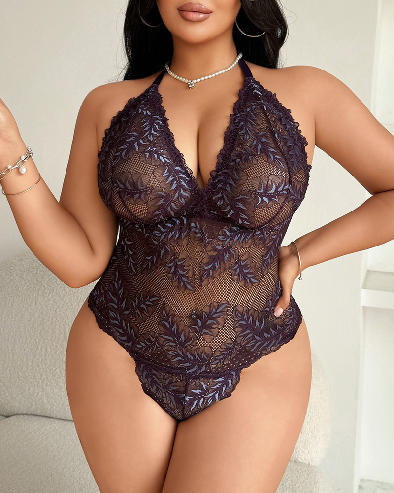Plus Size Sexy Lace Halter Teddy Main image