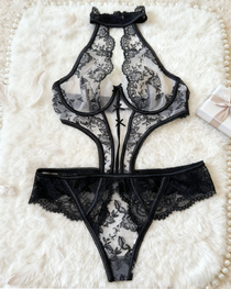 Sexy Embroidered Mesh Underwire Backless Bodysuit