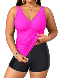 Plus Size Solid Color Two-Piece Boyshort Bikini Set