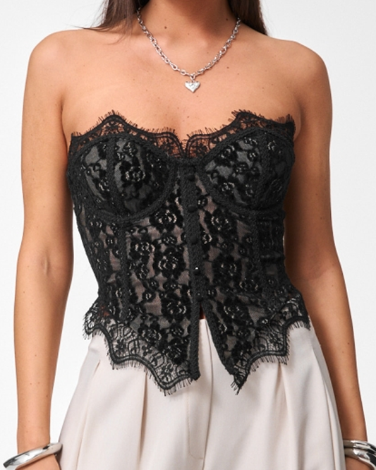 Sexy Boned Corset Lace Mesh Patchwork Cami Top