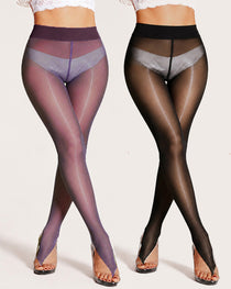 2 Pack High Waist Control Silky Shiny Transparent Toeless Pantyhose