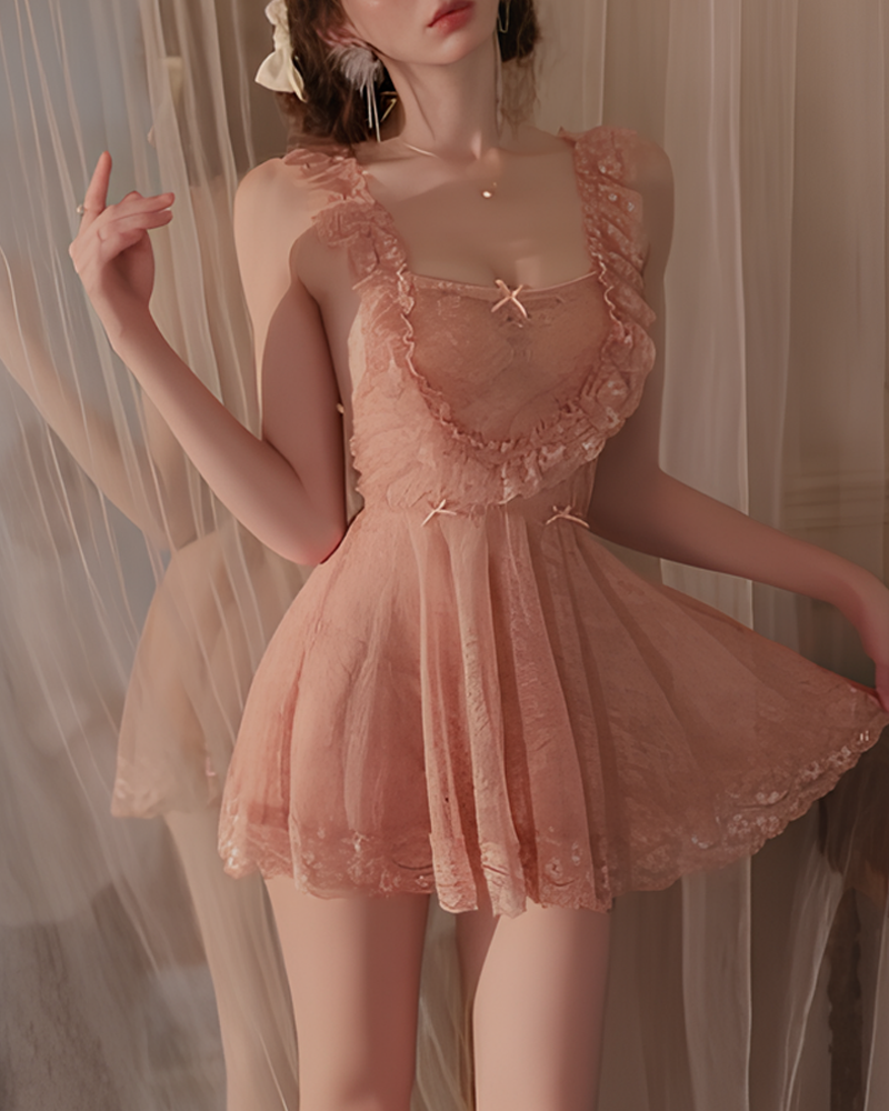 Sexy Lace Back Slit Nightgowns with Open-Back Design Main image
