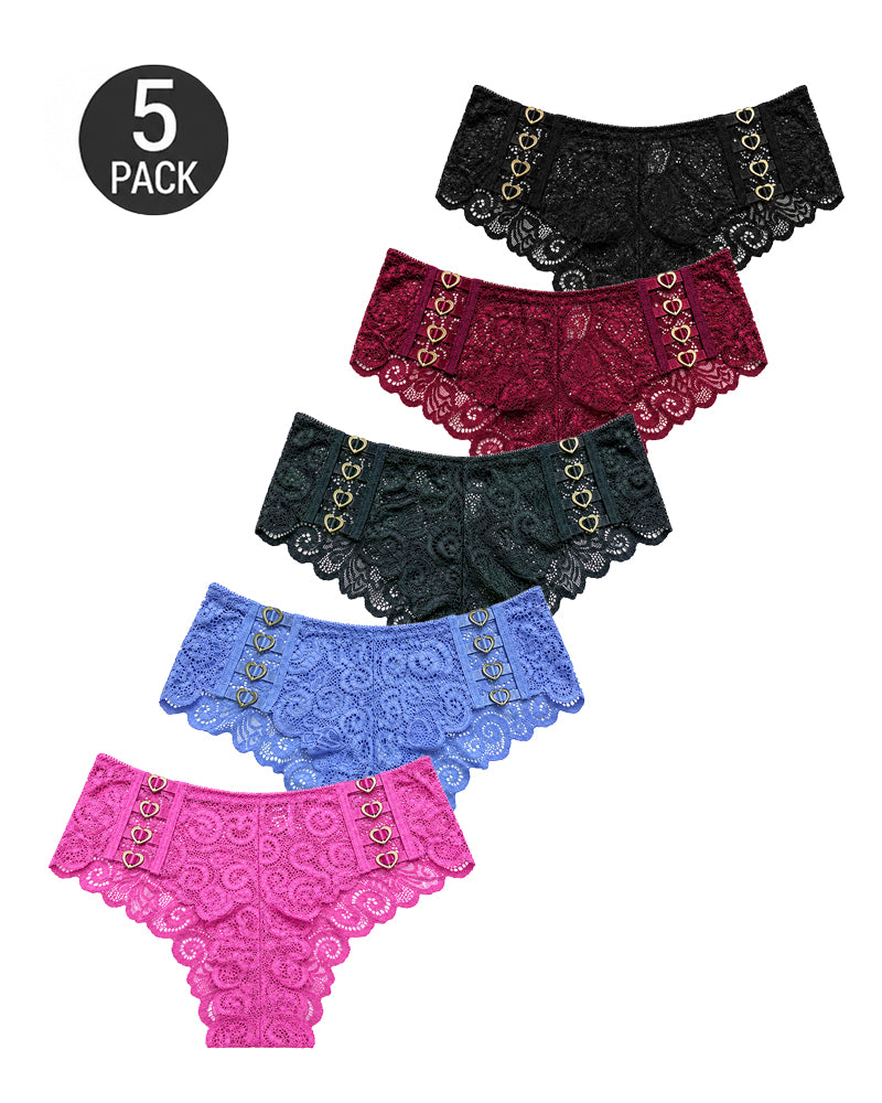 5-Pack Sexy Lace Breathable Heart Cutout Panties