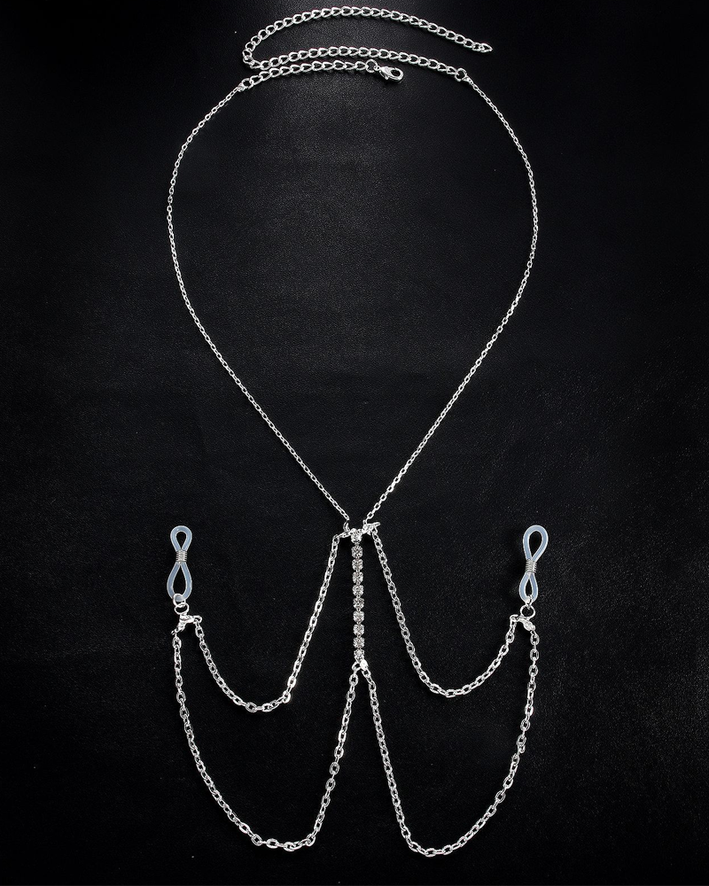 Sexy Rhinestone Metal Chain Nipple Clamps Body Chain