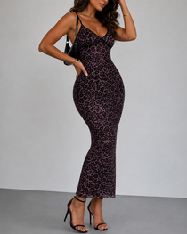 Sexy Leopard Print Sheer Mesh Bodycon Cami Dress